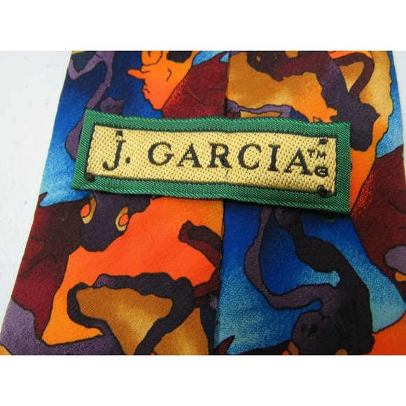 Men's Necktie J Garcia Tie Cartoon Limbo Orange Blue Burgandy 100% Silk - Picture 4 of 4